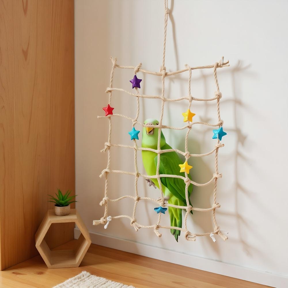 Bird Supply Colorful Star Parrot Climbing Net Safe Flexible Bird Rope Net Durable Bite Resistant Bird Chew Parrot Play