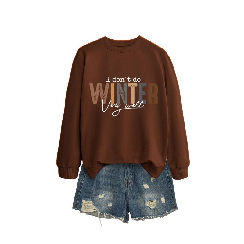 Womens Long Sleeve Round Neck Graphic Print Loose Fit Sweatshirt Casual Fashion Top