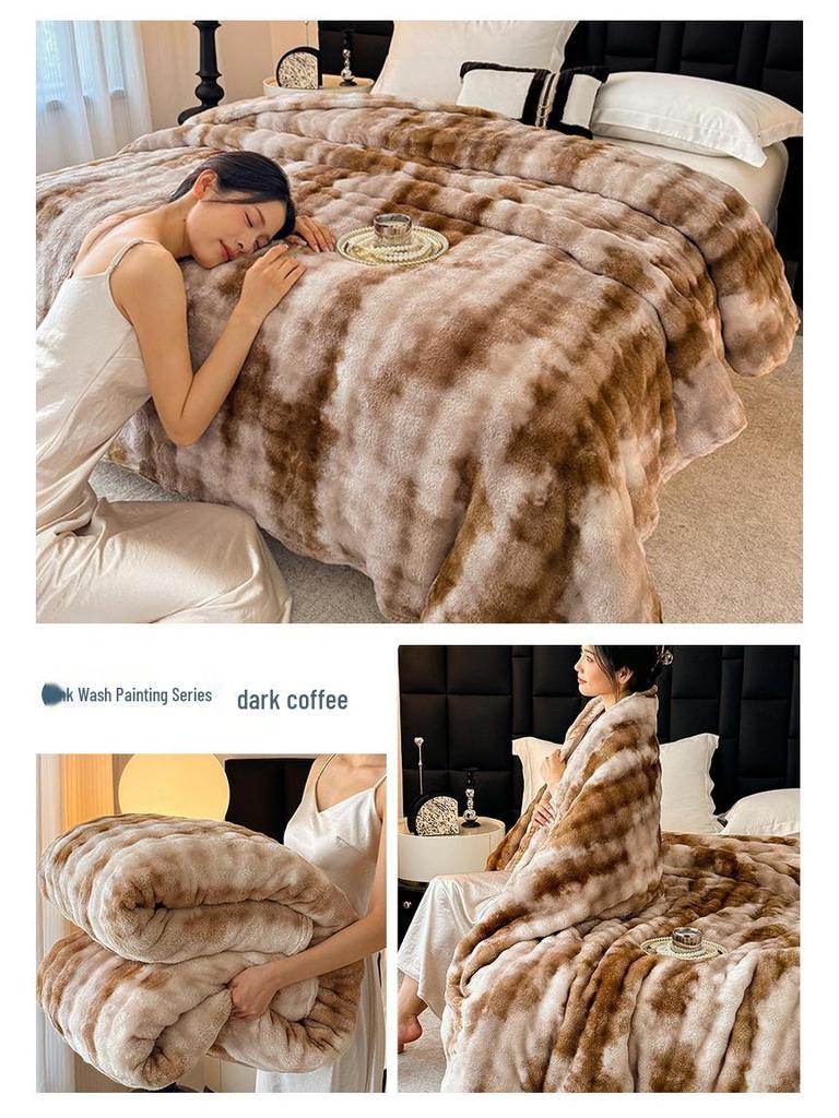 Soft Faux Rabbit Fur Plush Blanket - Thick Solid Color for Bed, Office, or Sofa