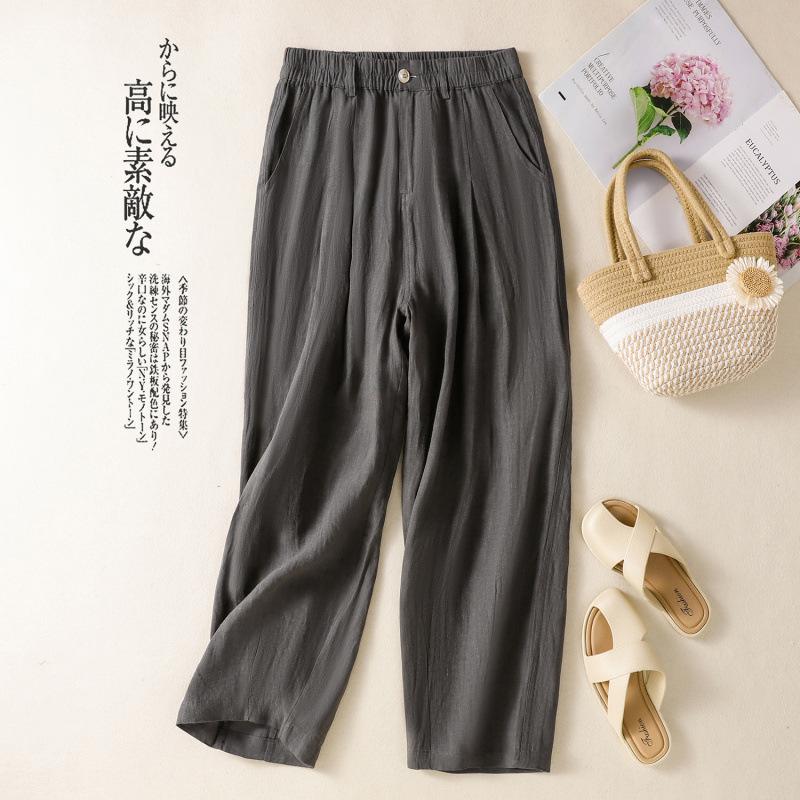 Real Shot Summer New Cotton and Linen Large Size Literary Loose Casual Wide-leg Nine-point Pants Women's Clothing