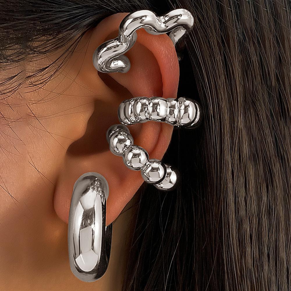 

4Pcs/set Punk Irregular C-shape Clip Earring for Women Trendy No Piercing Flower Ear Cuff Cartilage Earring Zircon Accessories