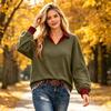 Women's Two-Piece Top with Lapel Collar and Colorblock Patchwork Design for Casual Wear