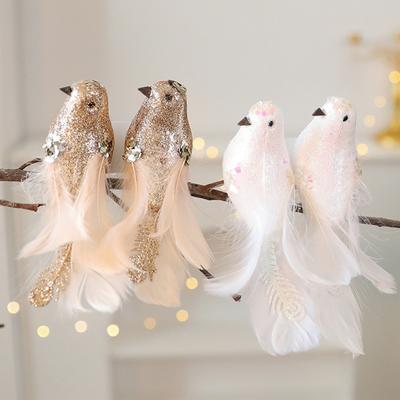 2 ks Umělý Simulační Pták Ozdoba Třpytivý Opeřený Pták Vánoční Ozdoby na Strom Klip Pěnoví Falešní Ptáci na Věnec Girlandu Řemesla Dekorace na Strom