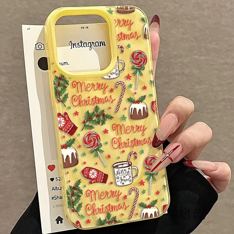 15PRO Christmas cake lollipop red Stars Phone Cases for iPhone 11 12 13 14 16E Pro Max Air Plus Shockproof Soft TPU Cover Case