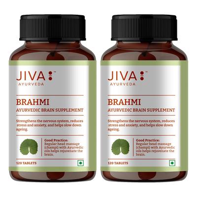 Jiva Brahmi Tablets 500mg 120 Tablets X Pack of 2 for Mind Wellness and Nervous System Strength