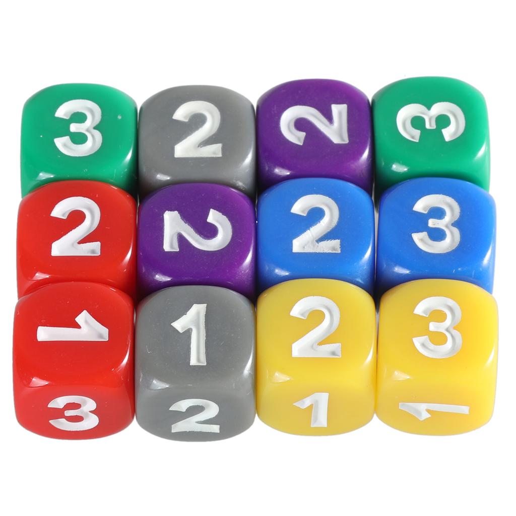 12Pieces Dices Set 13mm Solid Game Dices Set with Large Number 6 Sided Acrylic Dices Educational Rounded Corner Dices