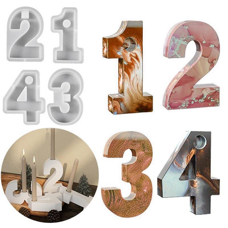 2026 New DIY Crystal Resin Arabic Numerals Candlestick Symbols & Gypsum Resin Candle Base Handmade Number Mold for Crafting