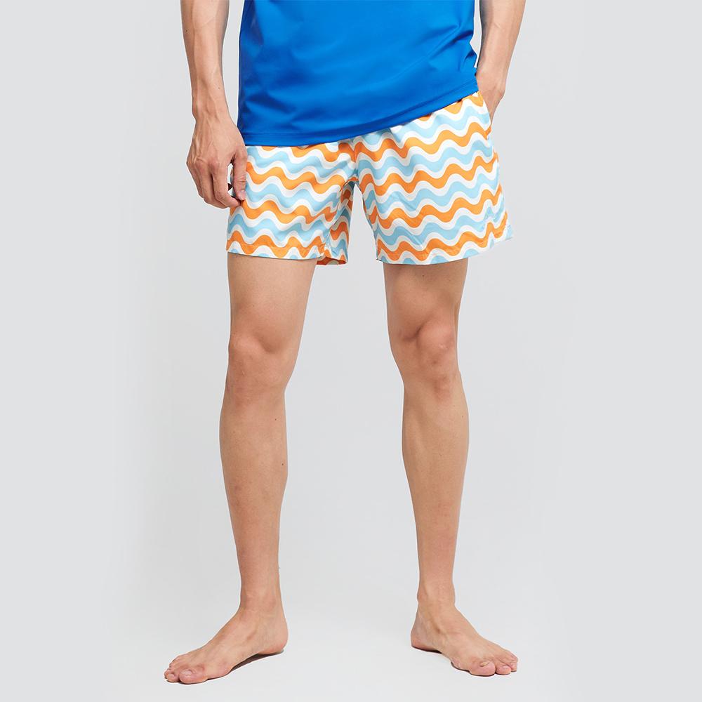 BARREL Men'S Ocean Pattern Swim Shorts Orange Wave (Bi2Mwbs08Owv)