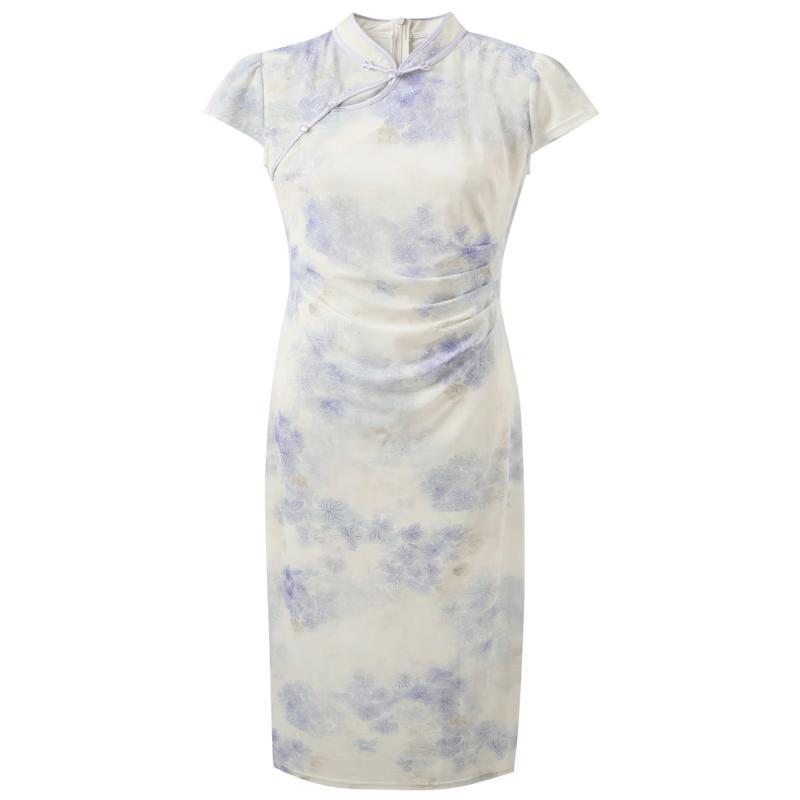Misty Floral New Chinese Style Slim Slit Long Dress M 160/84A
