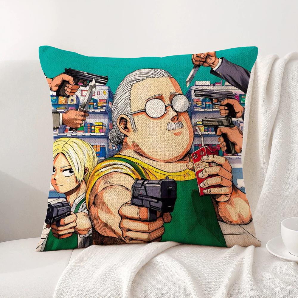 Anime S-Sakamoto Days Cushion Cover Summer Coolness Linen Fabric Double-Sided Printing Pillow Case Sofa Home Decor Gift