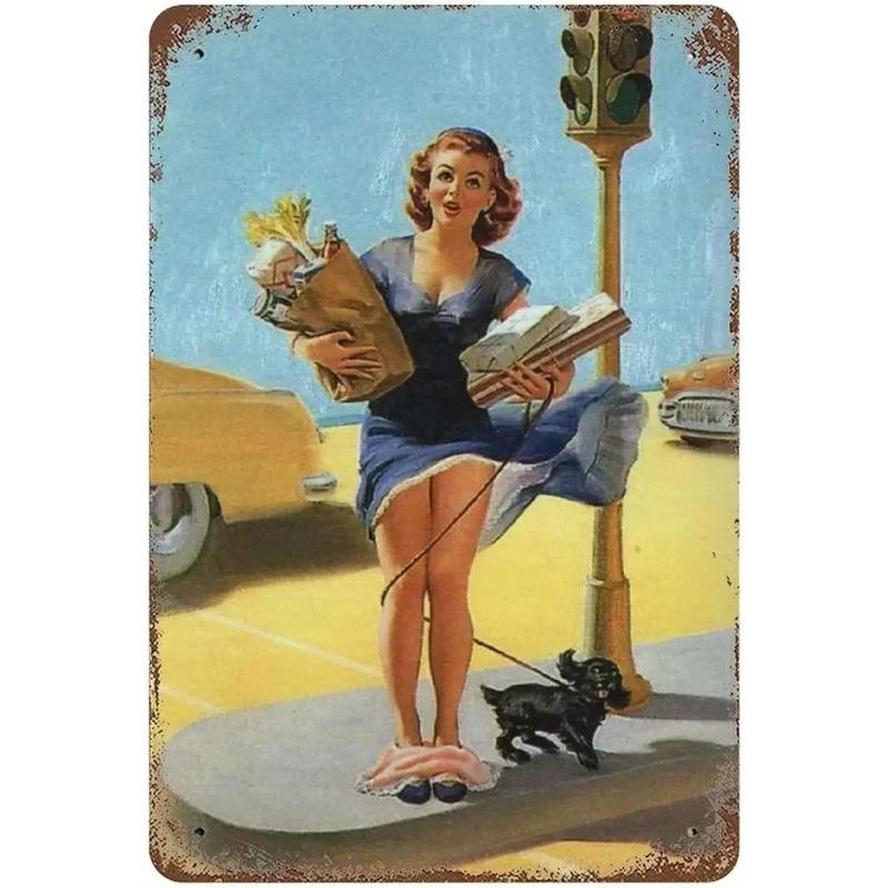 Pin-Up Girl Metal Sign, Vintage Wall Art Decor 30x20cm