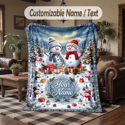 Winter Schnee Thema Überwurfdecke Benutzerdefinierter Name Text Personalisierte Decke Weiche Gemütliche Decke für Zuhause Sofa Bett