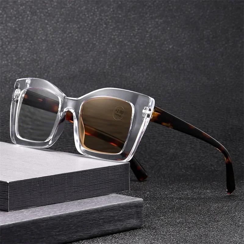 Photochromic Hyperopia Glasses Luxury Trendy Blue Light Blocking Reading Eyeglasses Unisex Prescription Plus Sunglasses +1.0+1.5