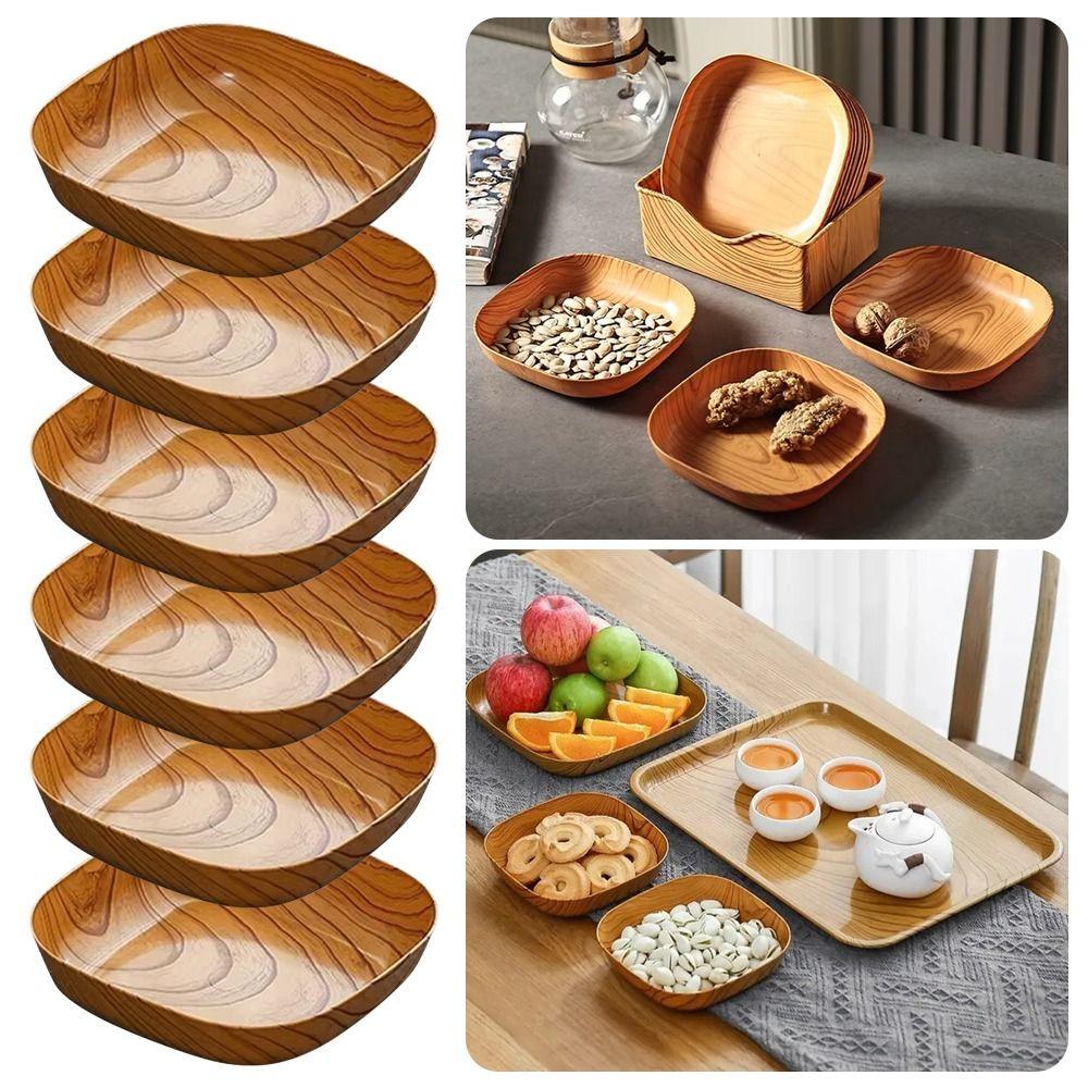 7Pcs/Set Imitation Wood Grain Snack Plates 14cm Square Tray New Simple Tea Art Dish