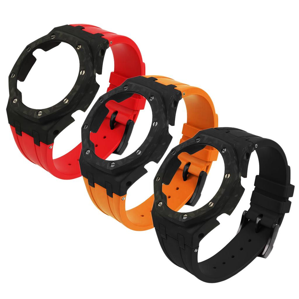 Lightweight Carbon Fiber Mod Kit for Casio GA-2100 GA-B2100 GA-2110 Casioak | Bezel Case & FKM Rubber Strap Bracelet