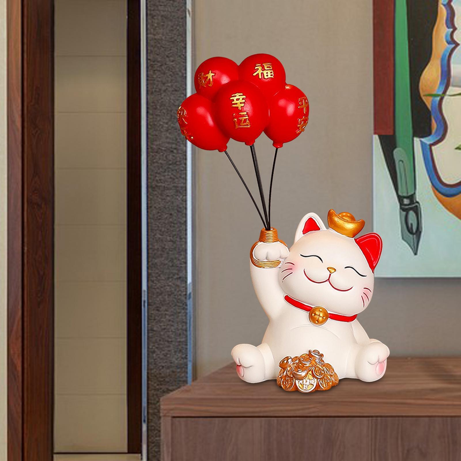 

Lucky Cat Statue Desktop Ornament Collectible Animal Sculpture Lucky Cat Figurine for Fireplace Desk Spring Festival New Year