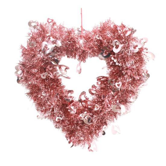 Lametta Herzförmiger Kranz mit Schleife für Haustür Valentinstag Rot Rosa Herzkranz