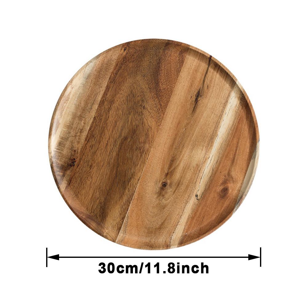 Natural Wooden Tray Round Serving Dinner Plates Sushi Dish For Food Fruit Dessert Bread Snack Platter Container Wood Tableware