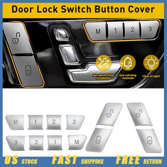Silver Inner Door Lock Button Switch Cover Trims For Benz E Class W212 2010-2015