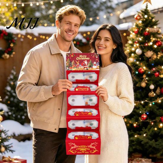 Christmas Gift Giving Supplies Money Card Holder with 6 Slots, Santa/Elk/Tree Theme Cash Box for Santa Claus Bills And Cards, Festive Cardboard