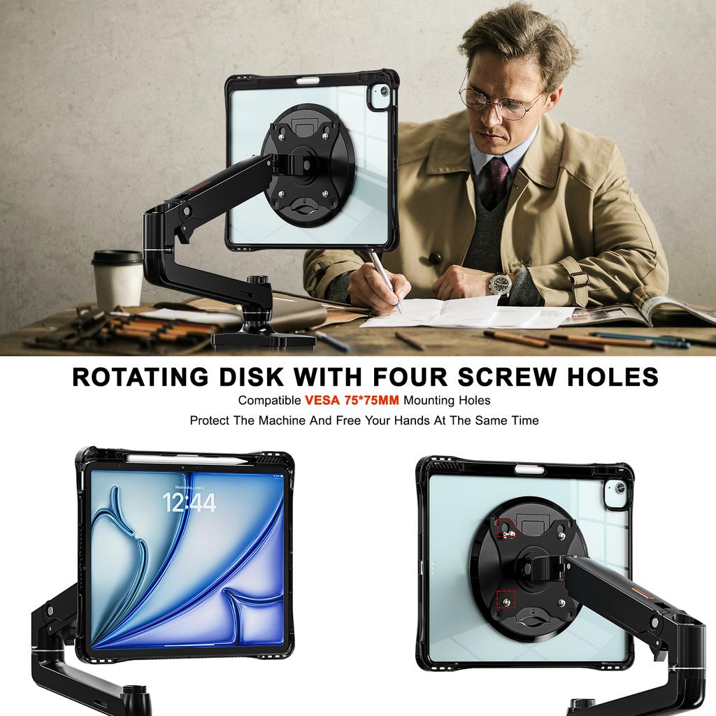 Clear Case for iPad Air 13 (2025)/(2024)/Pro 12.9 (2022)/(2021)/(2020)/(2018) PC+TPU+Acrylic Kickstand Cover