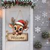 Festive Front Door Signs 2D Christmas Wooden Hanger Ornaments, Santa Snowman Reindeer Welcome Wall Xmas Hanging Decor Sign, Rustic Farmhouse