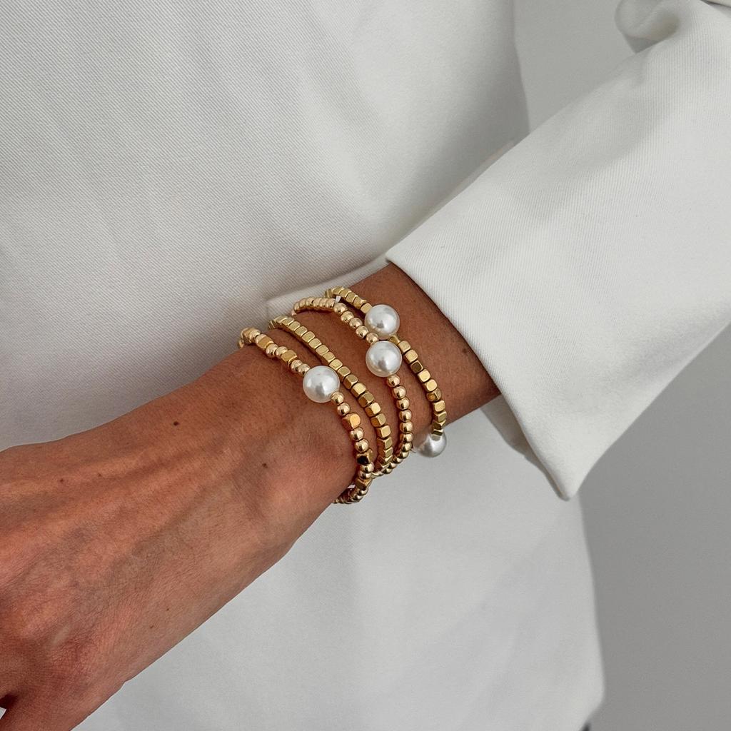 Baroque Special-Shaped Imitation Pearl Beaded Bracelet Fashion Gravel Flash Diamond Love Pendant Elastic Bracelet