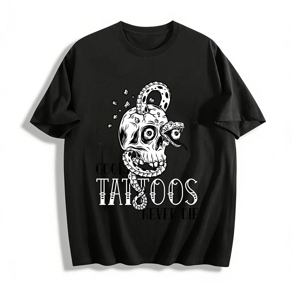 Vintage Skull Snake Tattoo Print Top Edgy Streetwear For Men Women Pure cotton T-shirt XXS