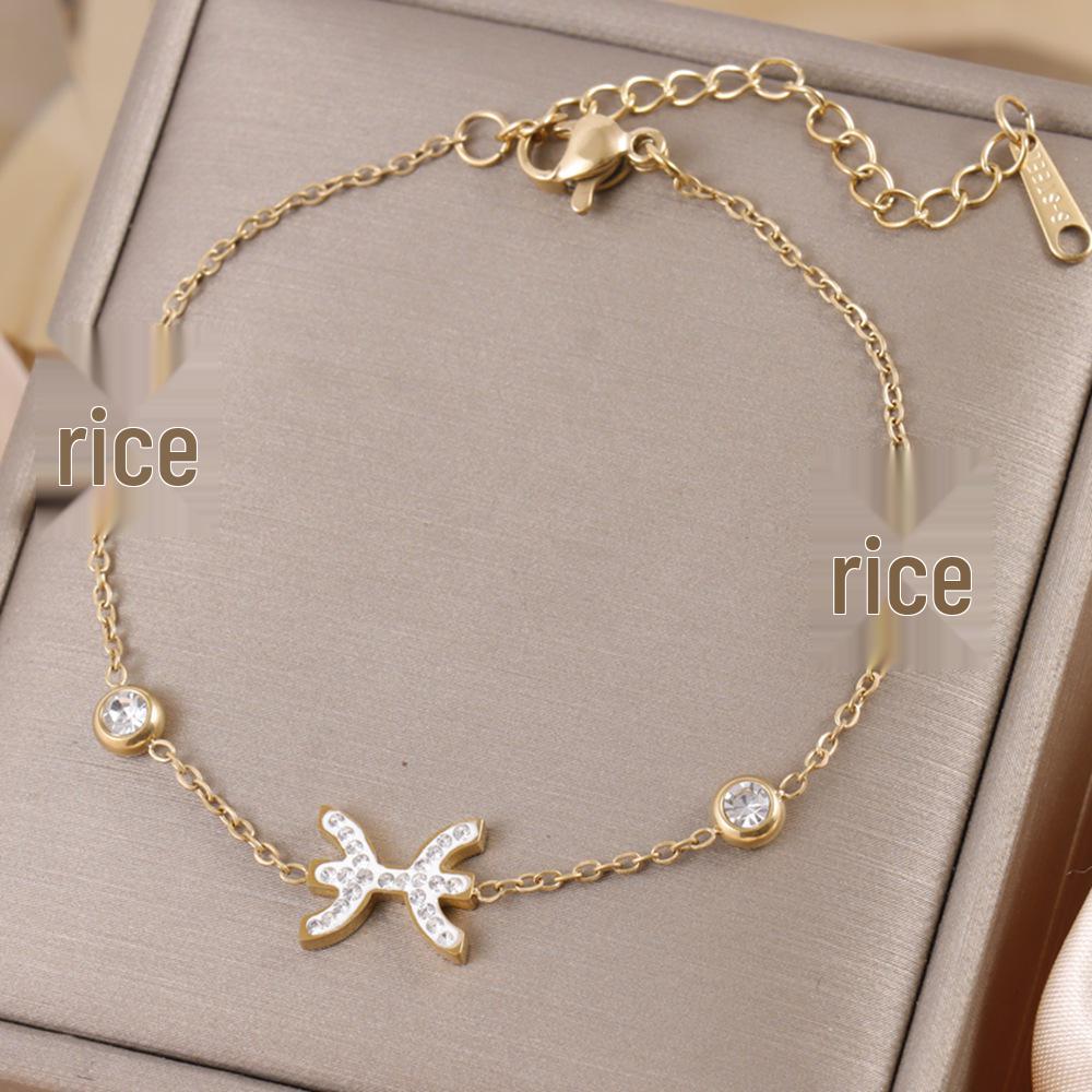 18K Gold Plated Double Layer Heart & Pearl Pendant Bracelet for Women