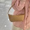 Mini Leather Lunch Bag With Zip Handwoven Design Crossbody Shoulder Women Daily Use