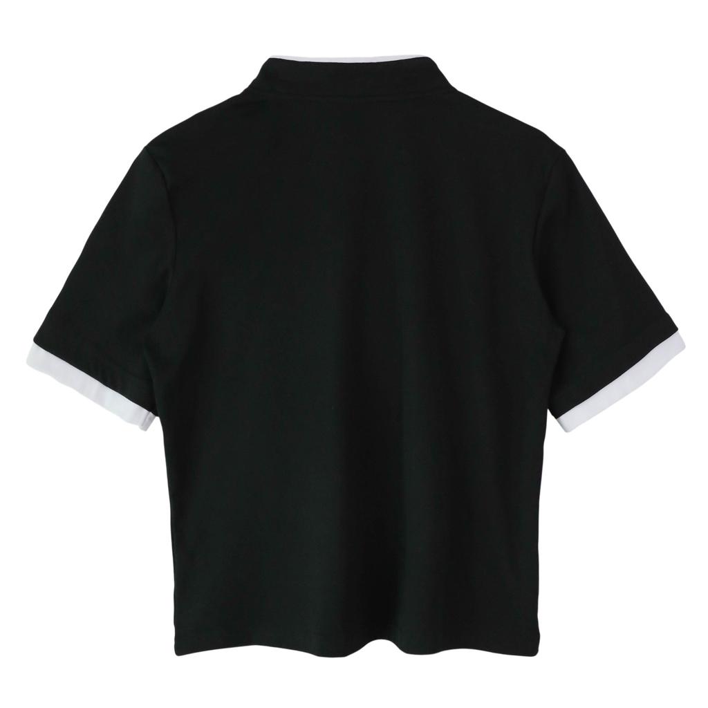 Korean Traditional Layered Collar Short Sleeve T-Shirt - Black / White