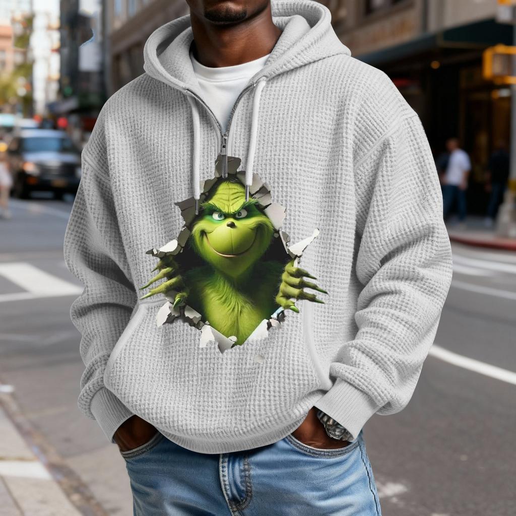 Mokaloha Men's Casual Solid Color Zipper Long Sleeve Hooded Sweatshirt, Everyday Zipper Casual Long Sleeve T-Shirt