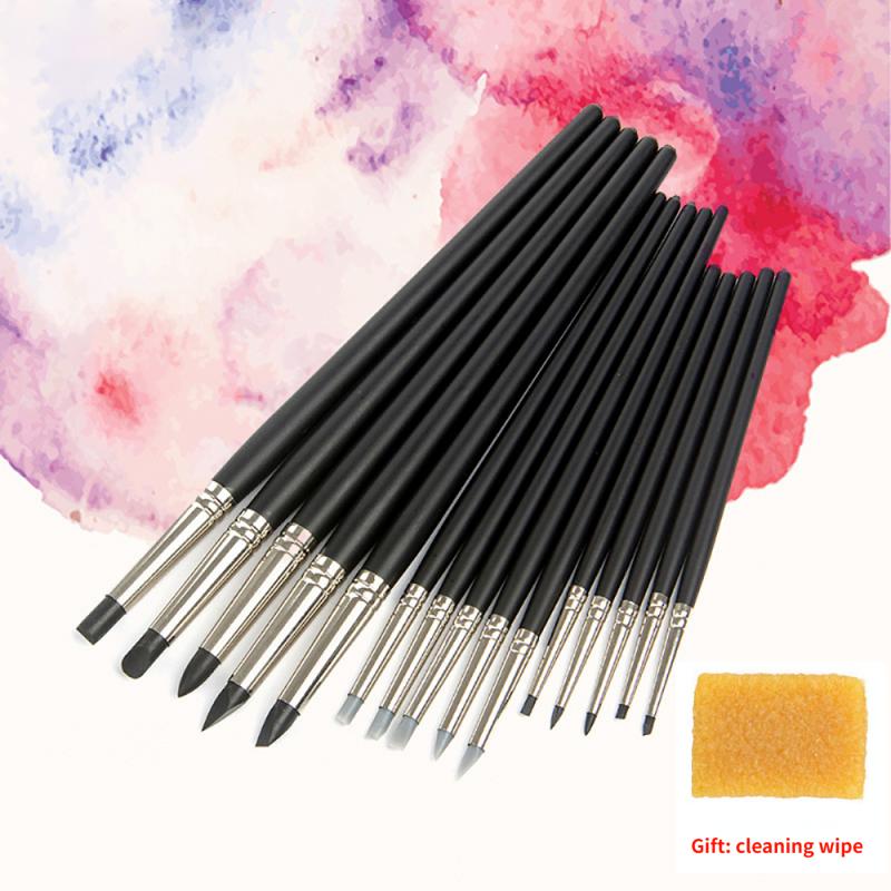 5pcs Art Silicone Brush Diy Nail Tools Color Shapers Paint Brushes Clay Sculpture Shaping Modeling Rubber Tip Artists Supplies