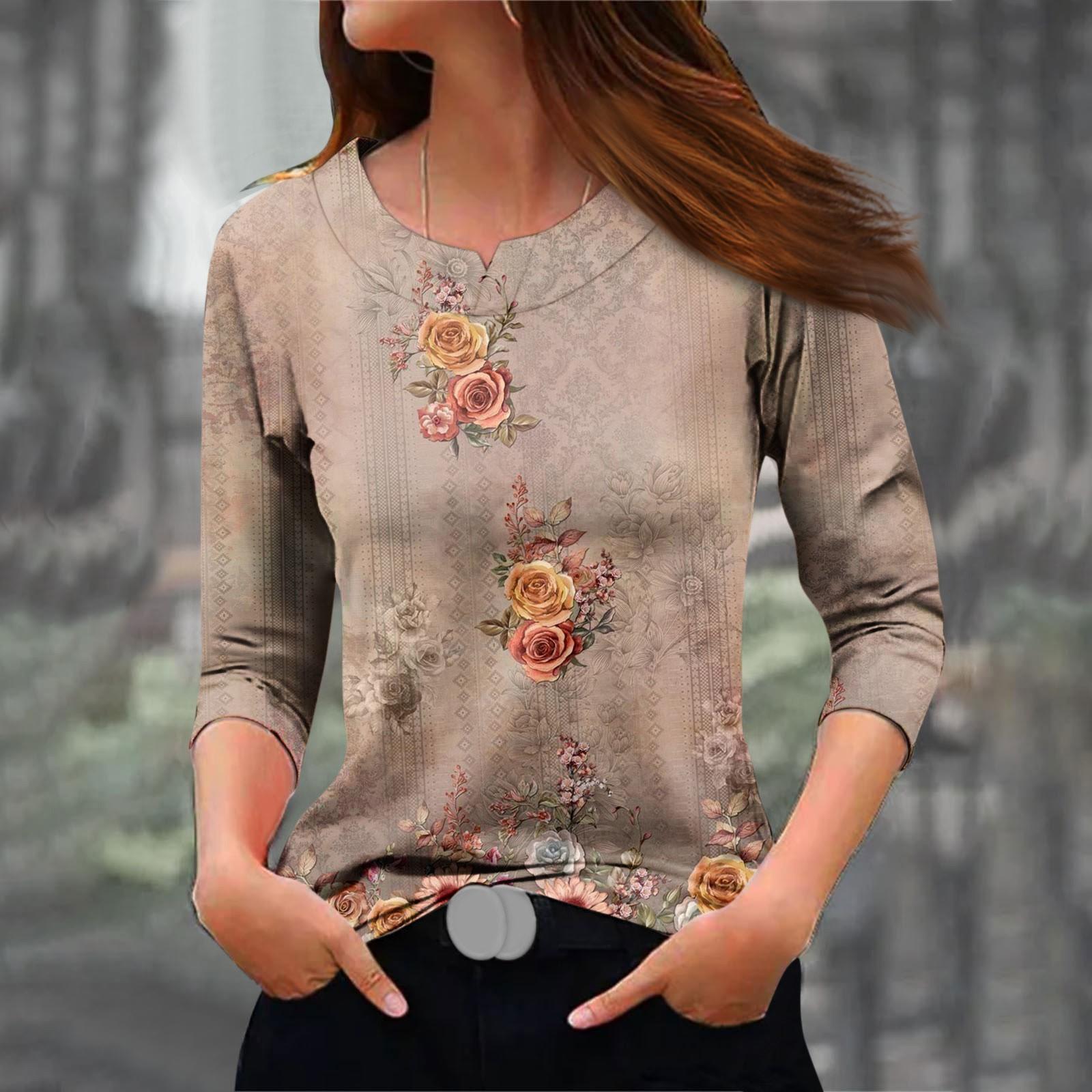 

Женская модная повседневная футболка с круглым вырезом и рукавами 3/4 с принтом, топ L