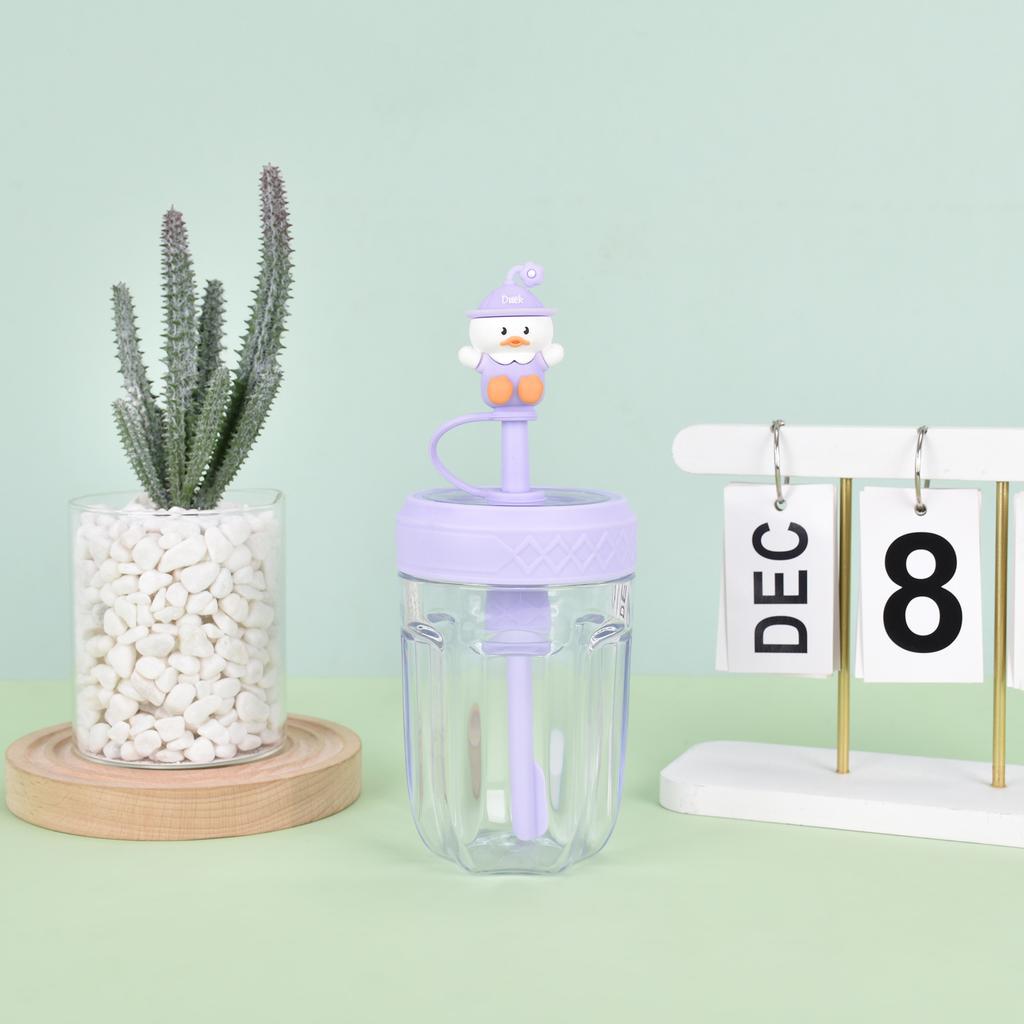 Water bottle summer transparent cute duckling plastic cup portable silicone cartoon children's straw cup high value juice cup