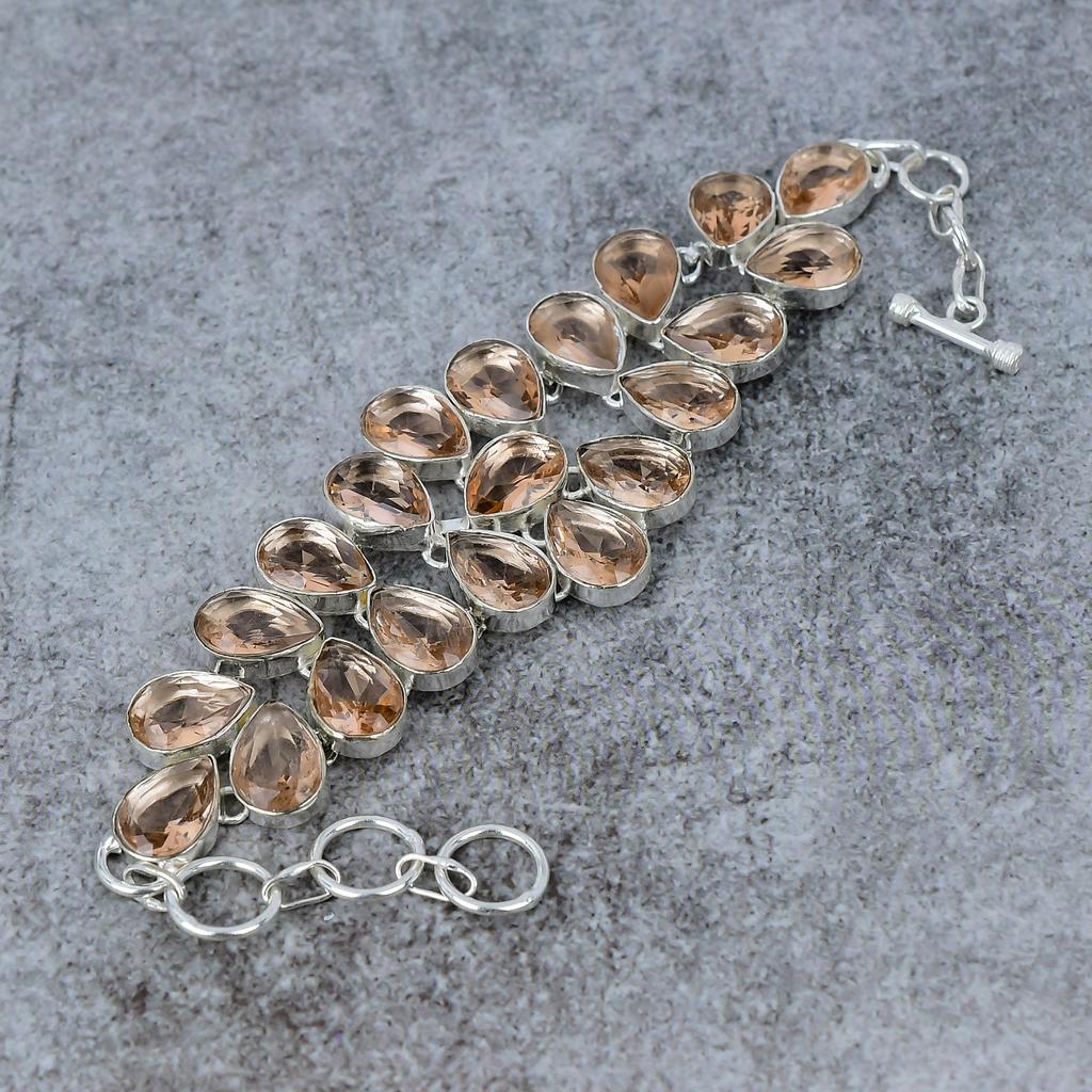 Morganite Gemstone Handmade 925 Sterling Silver Bracelet 7-8" M-288