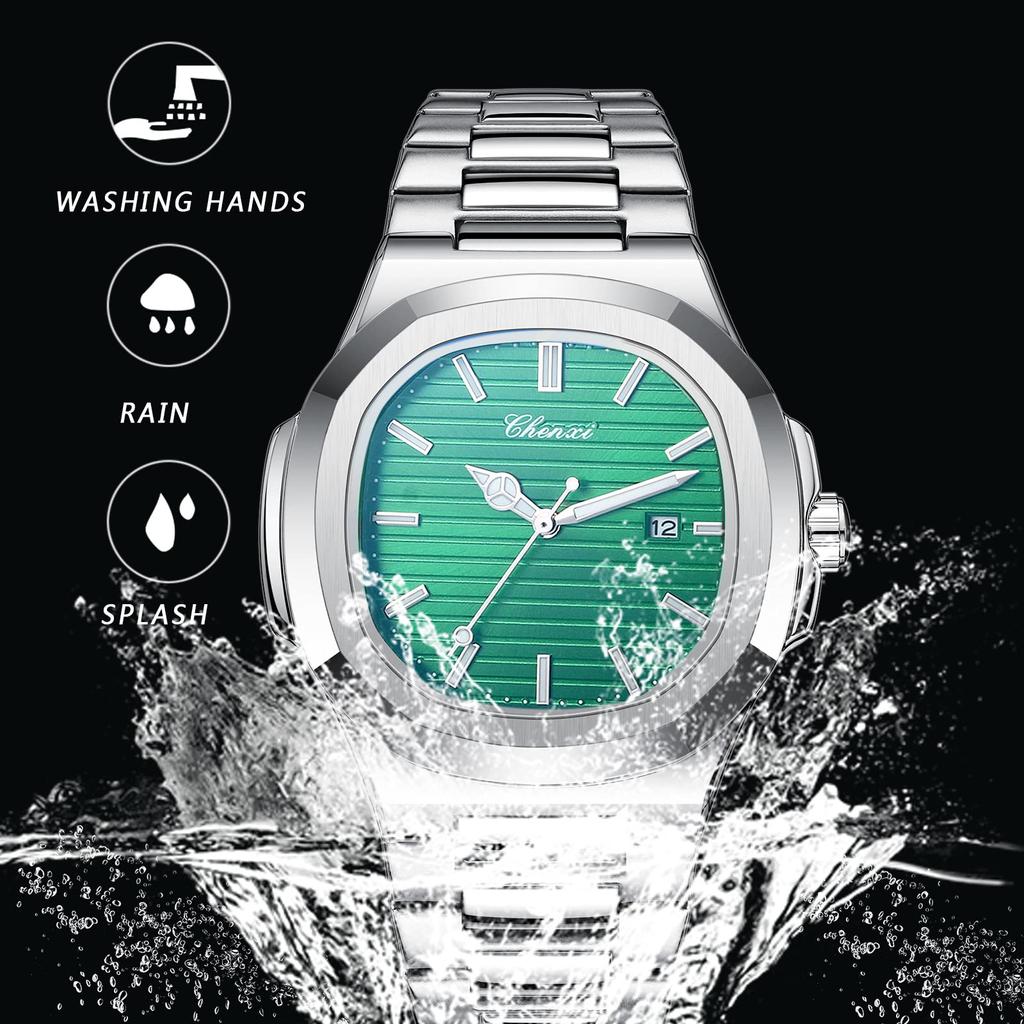 Watch Bracelet Wristwatch Seiko Square Luminous Pointer Stainless Steel Belt Quartz Watch Cool Business Everyday Green Men's Luminous Men's
