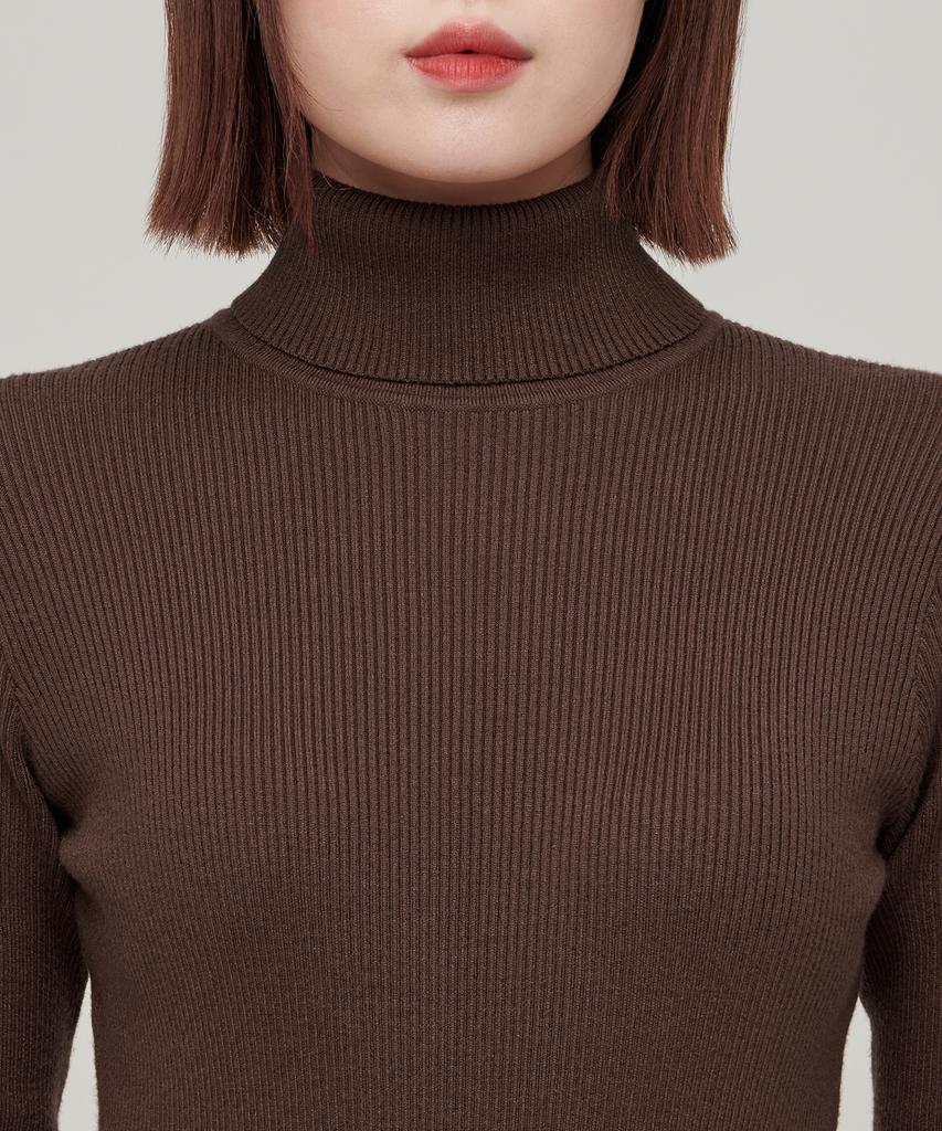 MUSINSA STANDARD WOMAN Women'S Ribbed Slim Turtleneck Knit [Brown]