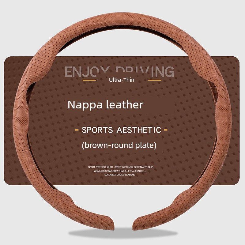 Car Steering Wheel Cover, Ultra-Thin, Breathable, Non-Slip, Sweat-Absorbent, New Style, Unisex, Suede Nappa Leather Handle Cover for Summer