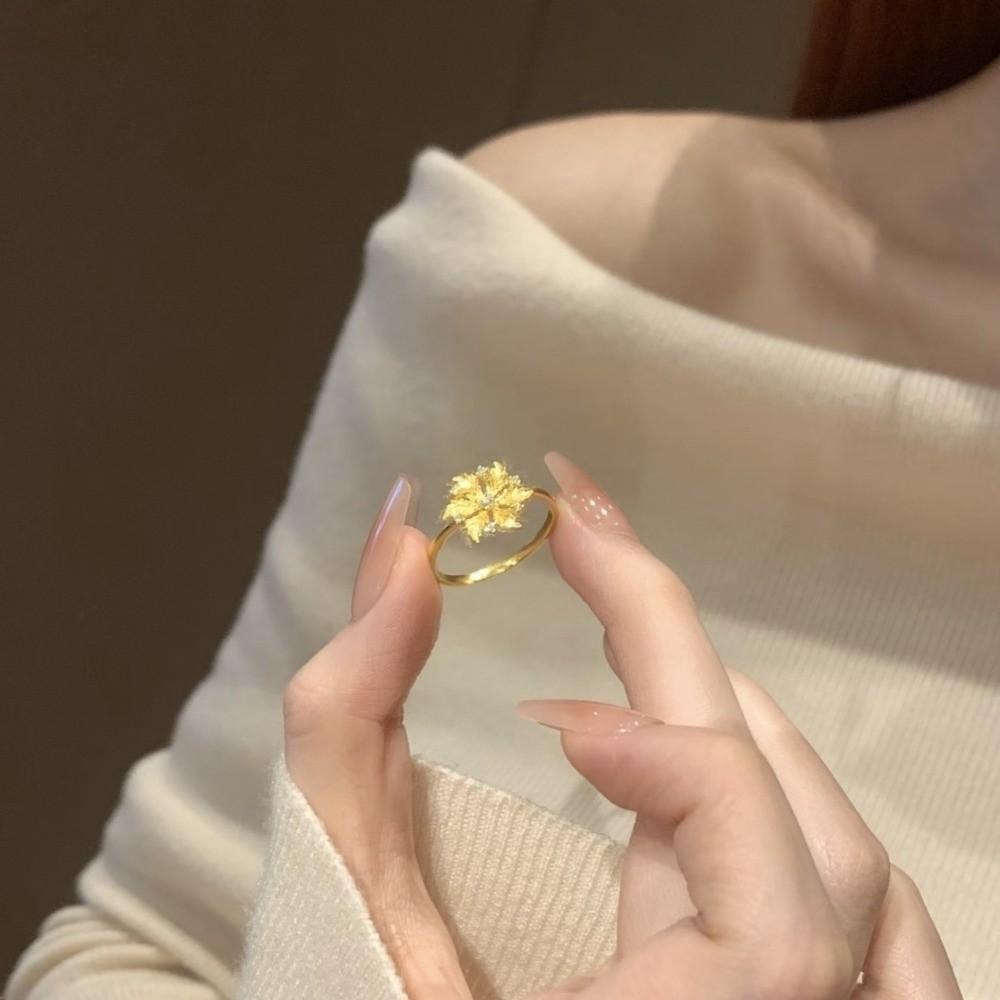 Gold Plated Floral Adjustable Ring Copper Gold Jewelry Accessories Peony Rhinestone Rings  Wedding