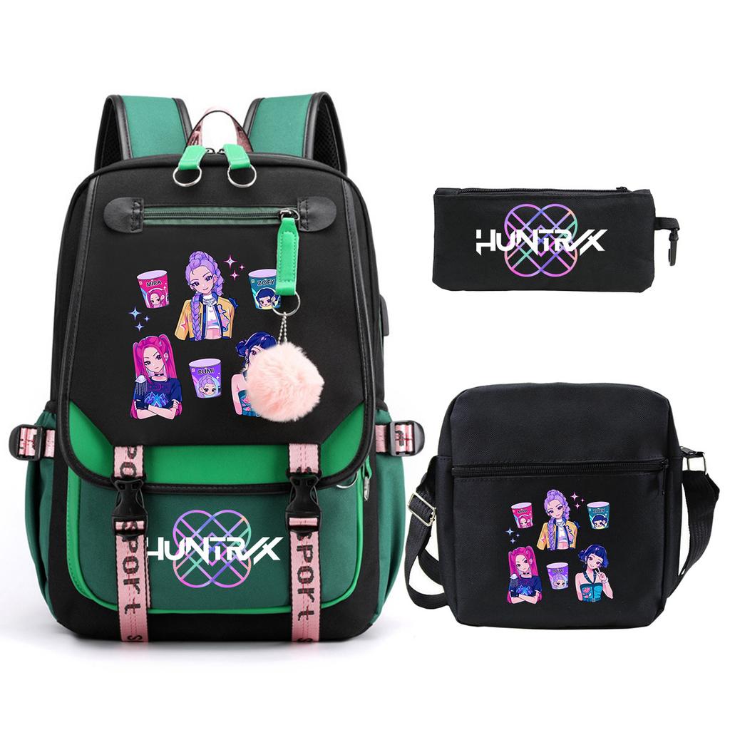 KPop Demon Hunters Korean version of student school bag children's backpack pencil bag set