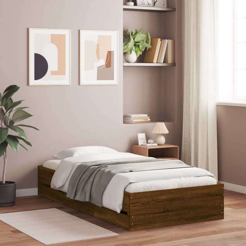 Vidaxl Bed Frame With Drawers, Brown Oak, 90X190 Cm