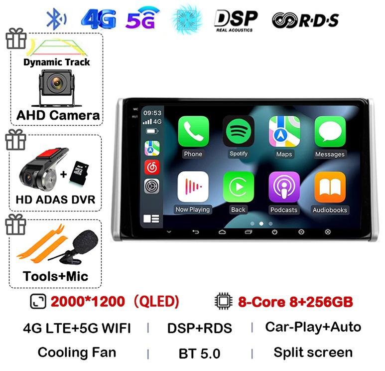 Android 14 Carplay Auto For Toyota RAV4 XA50 2018 2019 2020 Car Radio GPS Multimedia Player Stereo 4G WIFI 360 Camera Head Unit