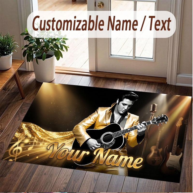 Benutzerdefinierter Teppich Elvis Presley Muster Druck Name Text Weicher Rutschfester Bodenbelag für Heim-Innenraumdekoration