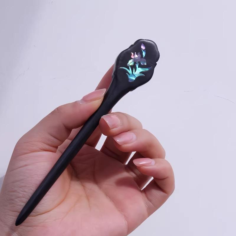 Purple Mother-of-Pearl Kite Hairpin: Unique Retro Hanfu Design with Ebony Wood ирис/фиолетовый