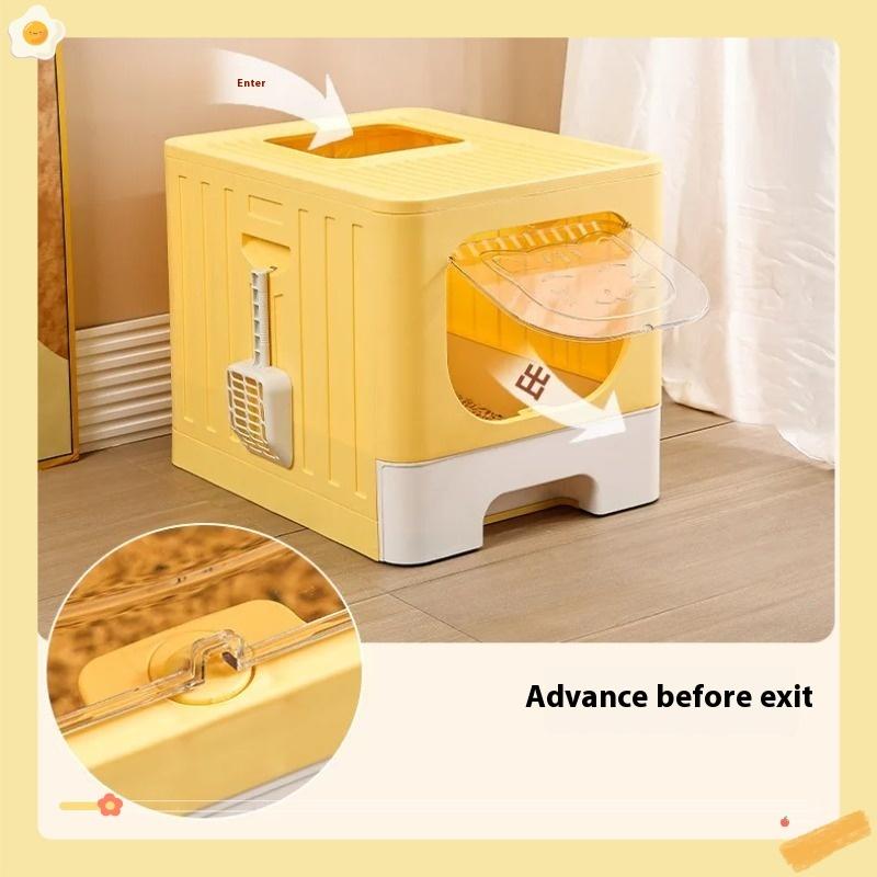 The drawer type cat litter box is fully enclosed and anti-splash cat toilet is opened and the kitten is deodorized.