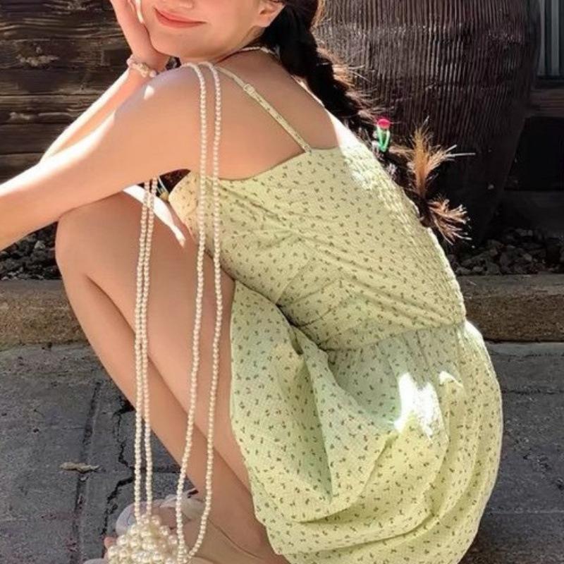 Floral Skirt Japanese and Korean Sweet and Spicy Style New Summer Waist Tube Top Flower Bud A Word Short Skirt Backless Suspender Dress Women