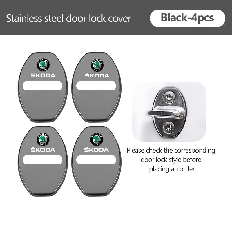 AAAJF1 4Pcs Zinc Alloy Car Door Lock Buckle Protective Covers For Skoda S Kodiaq Octavia 2 3 Yeti Karoq Rapid Fabia VII VRS