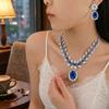 European Style Zircon Blue Water Drop Necklace & Plum Blossom Earrings Set