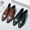 Luxury Men's Leather Boots Pointed Toe Banquet Men's Wedding Shoes Business Dress Shoes Men's High Top Shoes Short Boots